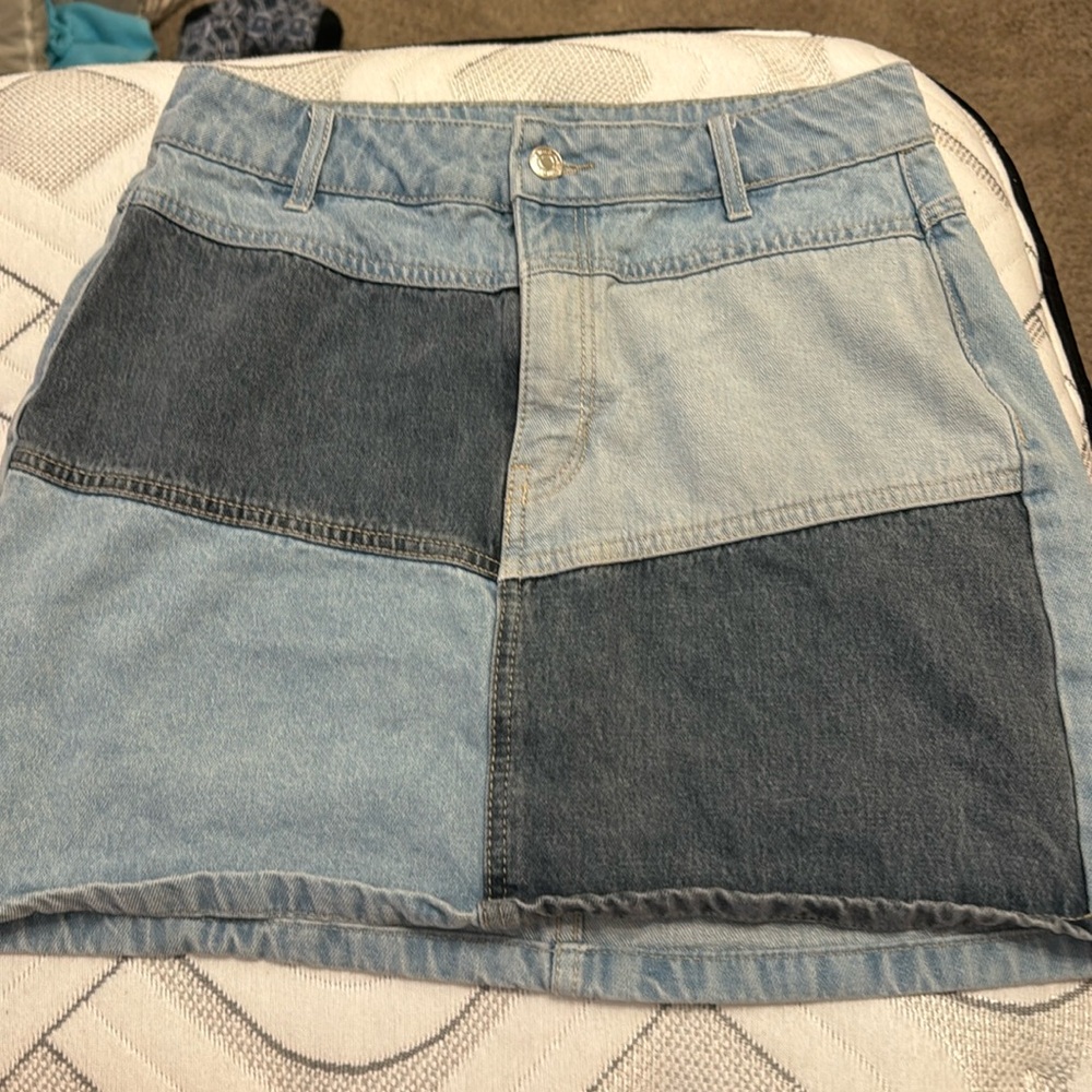 Denim color block skirt